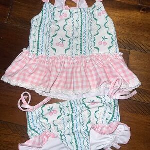 SweetHoney Pink and White Swimsuit with Green Accents